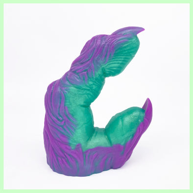 Wolf finger and thumb dildo with purple fur detail and shamrock colour finger pads